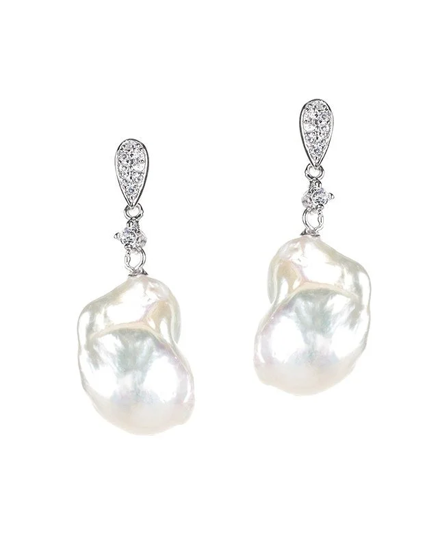 Modern Chandelier Earrings-Pearl and CZ Drop Earrings