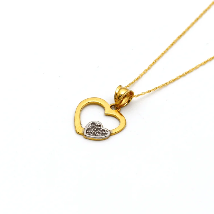 Unique Gemstone Necklace-Real Gold 2 Color Heart Necklace 2865