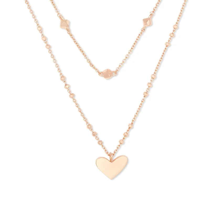 Personalized Chain Necklace-Kendra Scott | Ari Heart Multi Strand Necklace in Rose Gold