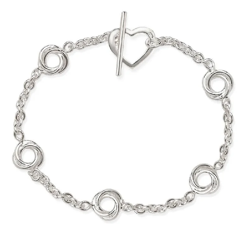 Cute Beaded Bracelet-Sterling Silver Knot with Heart Toggle Bracelet