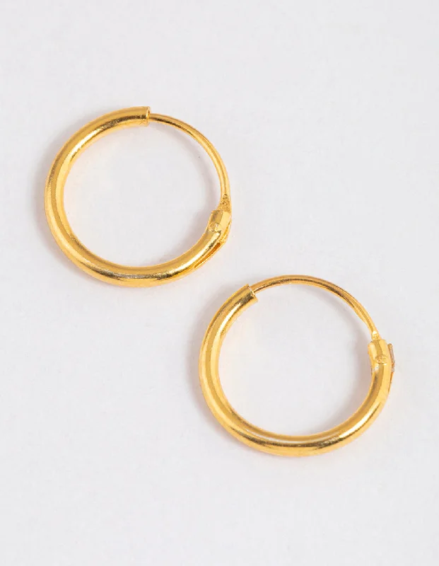 Simple Silver Earrings-Gold Plated Sterling Silver Hoop Earrings 10mm