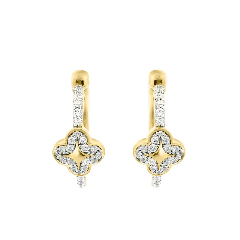 Custom Pearl Earrings-LADIES EARRINGS 0.20CT ROUND DIAMOND 10K YELLOW GOLD