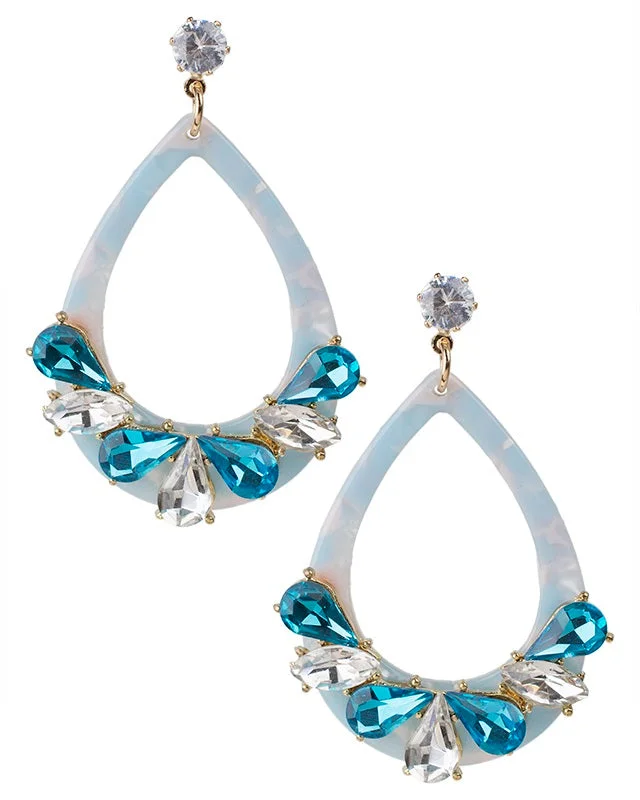 Glittery Hoop Earrings-Blue Resin and Crystal Earrings