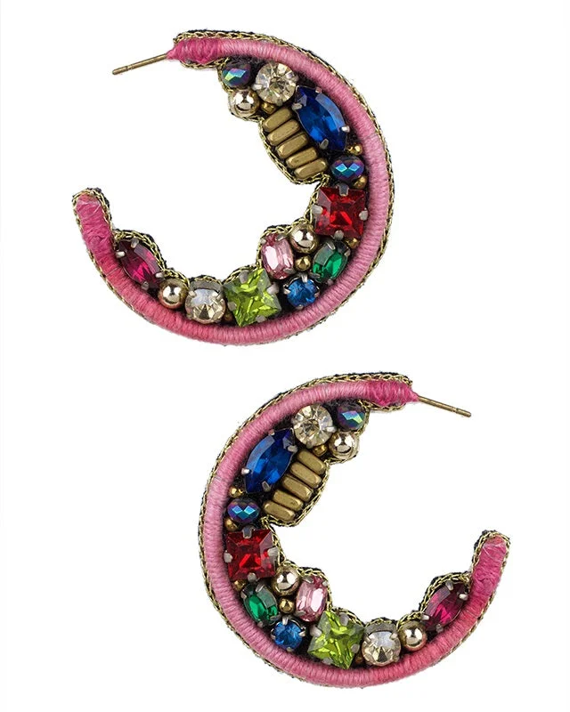 Chic Gold Stud Earrings-Multi Colored Beaded Hoop Earrings