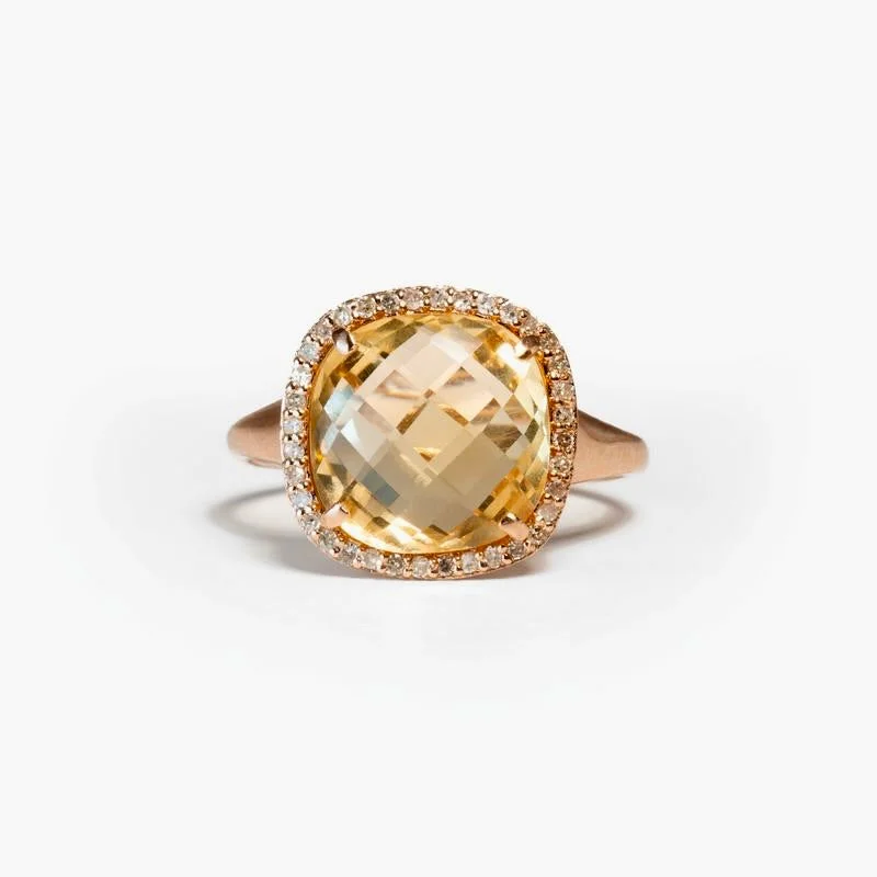 14KT ROSE GOLD CITRINE & DIAMOND RING