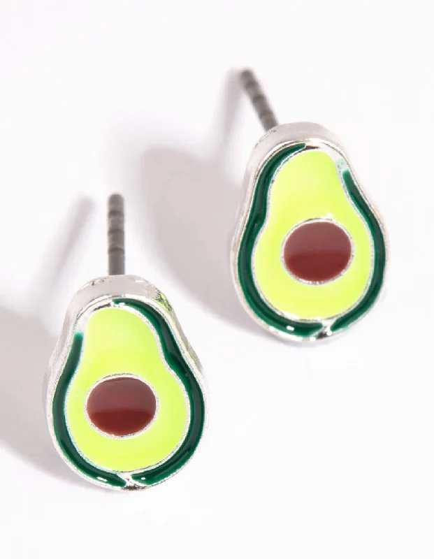 Colorful Tassel Earrings-Silver Avocado Stud Earrings