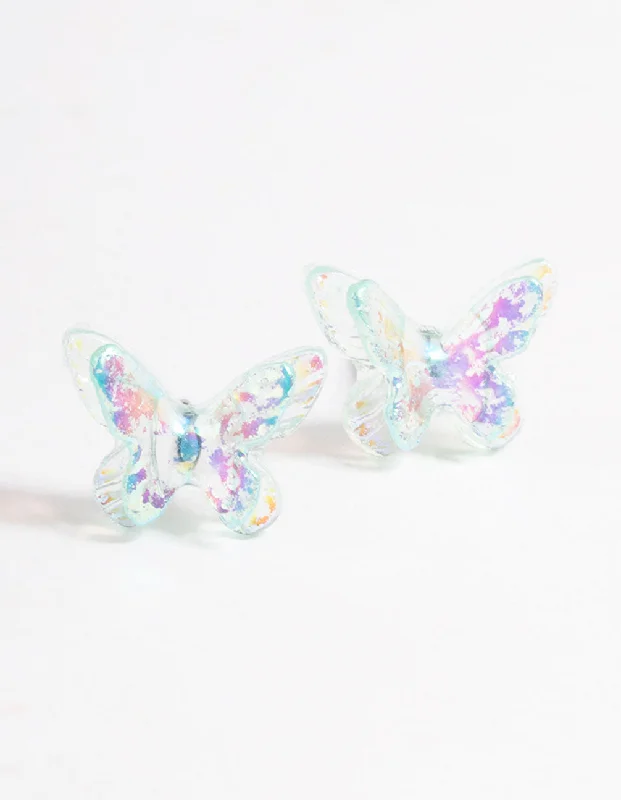 Fancy Drop Earrings-Acrylic Blue Candy Butterfly Stud Earrings