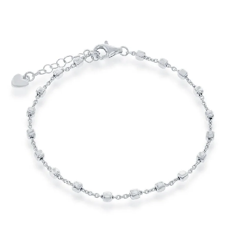 Simple Tennis Bracelet-Sterling Silver Small Square Bead Bracelet, 7"