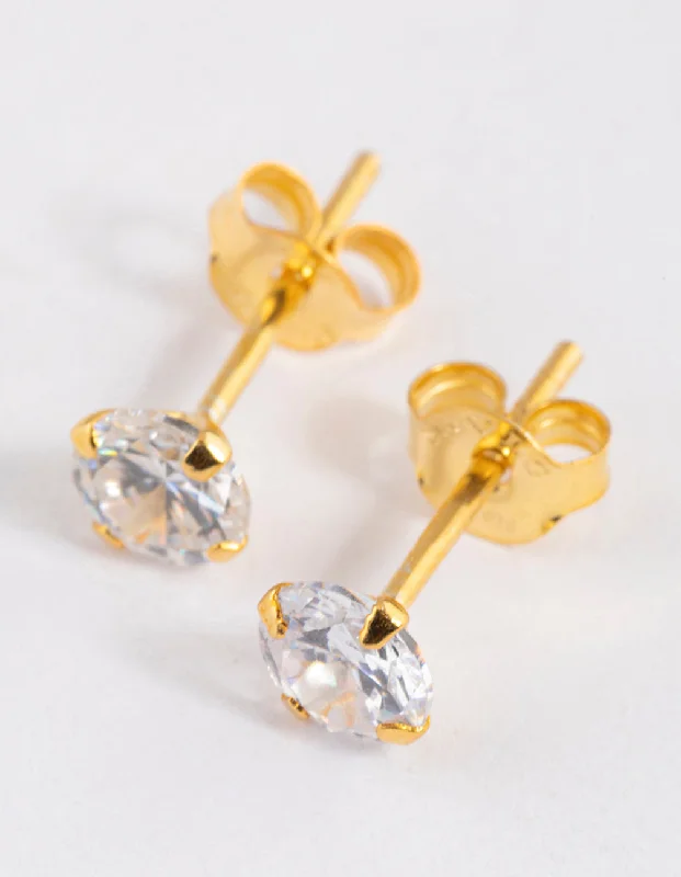 Elegant Stud Earrings-Gold Plated Sterling Silver Dainty Stud Earrings