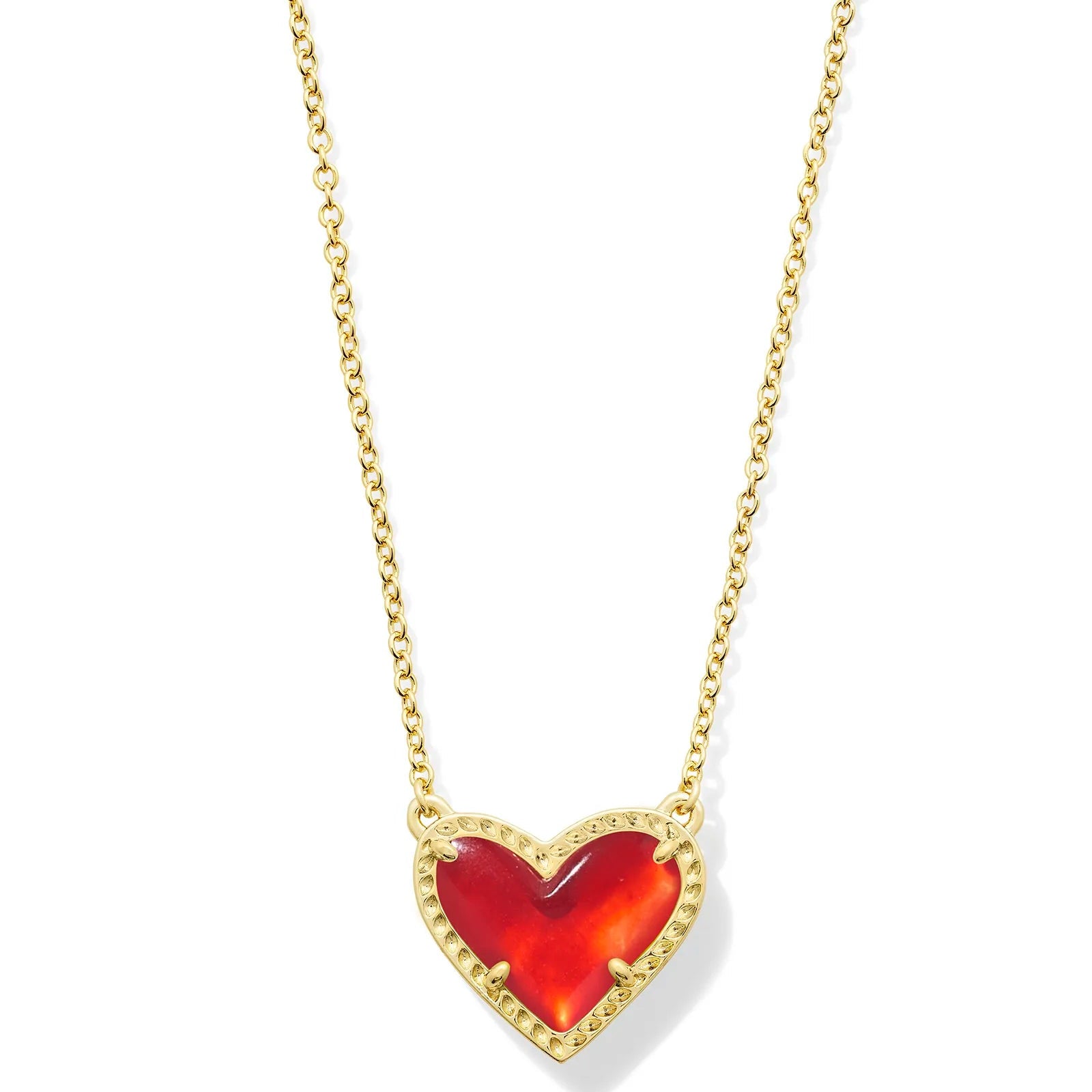 Custom Beaded Crystal Necklace-Kendra Scott | Ari Heart Gold Pendant Necklace in Red Illusion