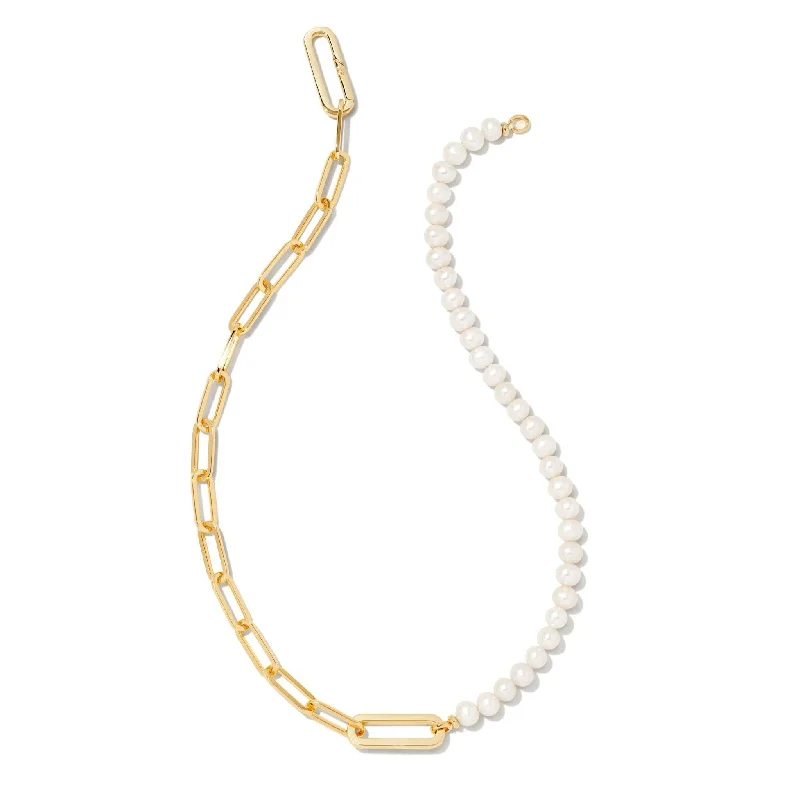 Layered Crystal Necklace-Kendra Scott | Ashton Gold Half Chain White Pearl Necklace