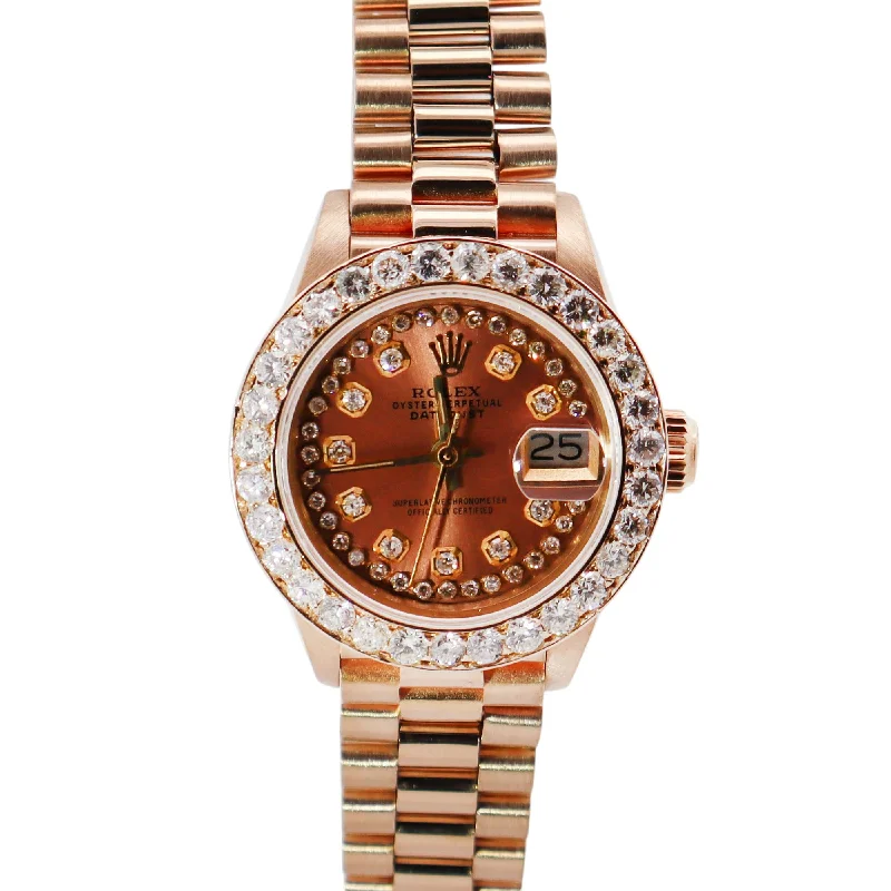 Women's Designer Chronograph Watch-Rolex Datejust 26mm Salmon Dial Watch Ref# 6917