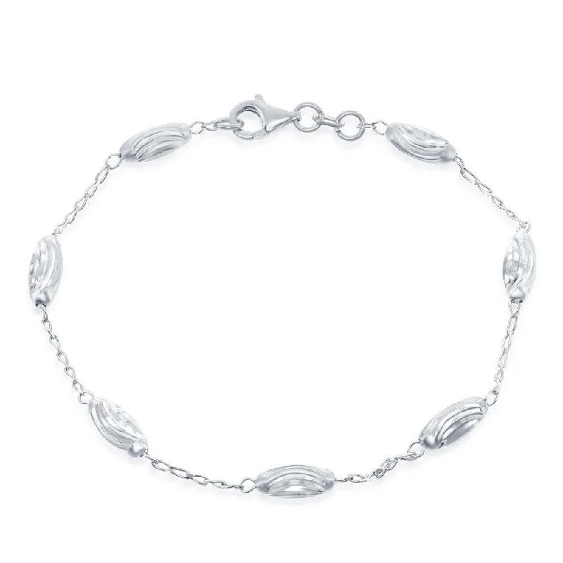 Layered Beaded Bracelet-Sterling Silver Diamond Moon Cut Oval Bead Bracelet