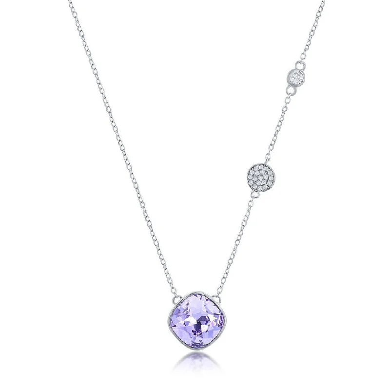 Trendy Gold Necklace-SS Round Lavender CZ Necklace