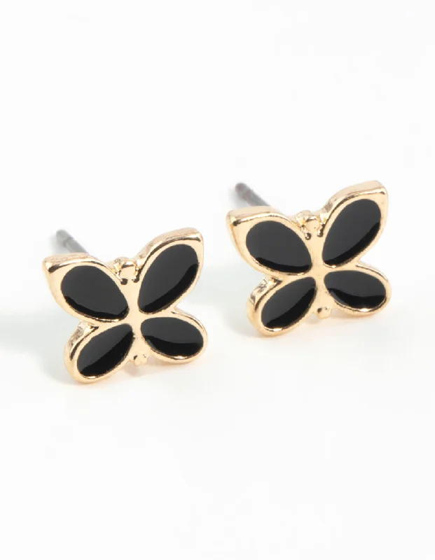 Unique Hoop Earrings-Black Butterfly Enamel Stud Earrings