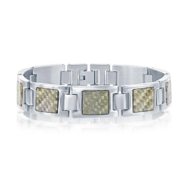 Customizable Bracelet for Gift-Stainless Steel Squares with Center Texturized Design Bracelet