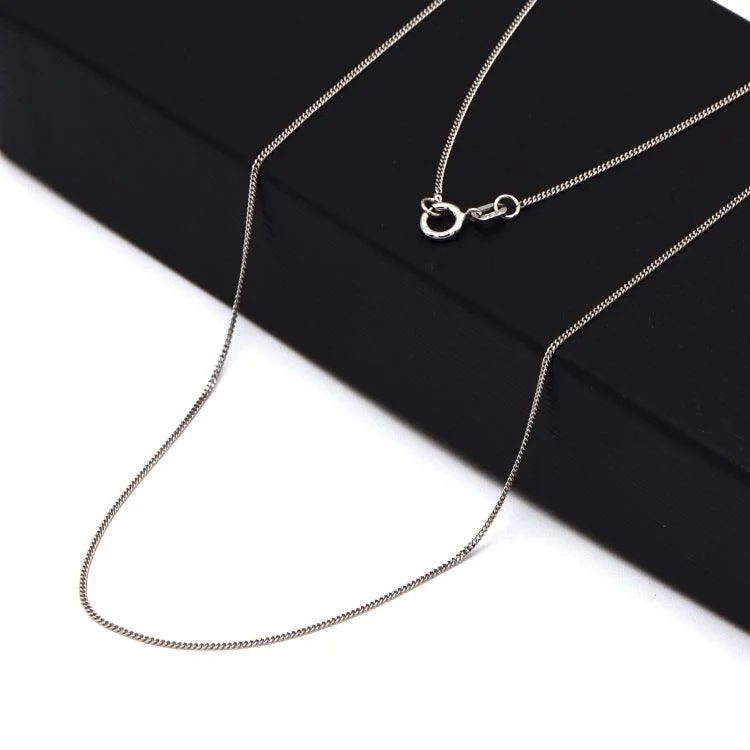 Sterling Silver Necklace-Real White Gold Curb Flat Carpet Chain Necklace 1153 (50 C.M) CH1252