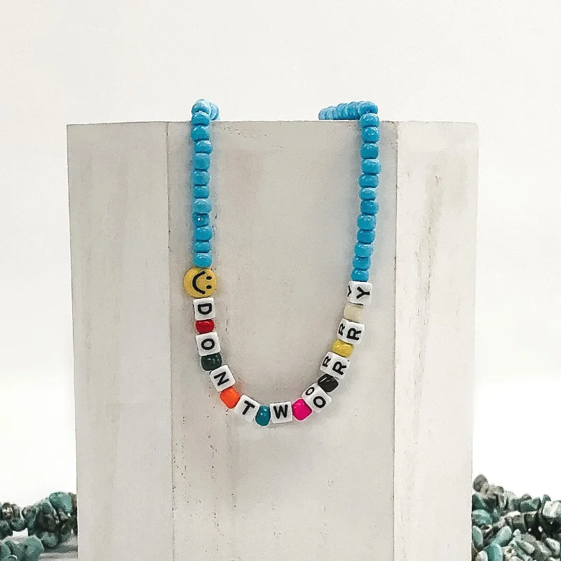 Adjustable Pendant Necklace-Don't Worry Beaded Necklace in Baby Blue