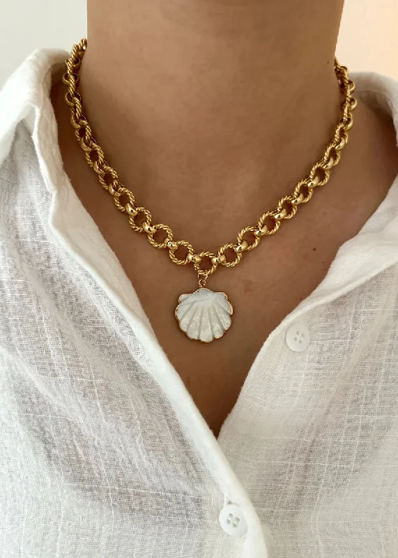 Gold Diamond Necklace-South Hill Shell Necklace - Chunky Chain