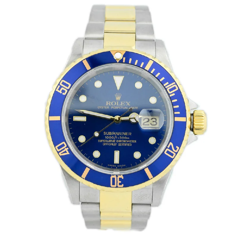 Elegant Stainless Steel Watch for Men-Rolex Submariner 40mm Blue Dial Watch Ref# 16613