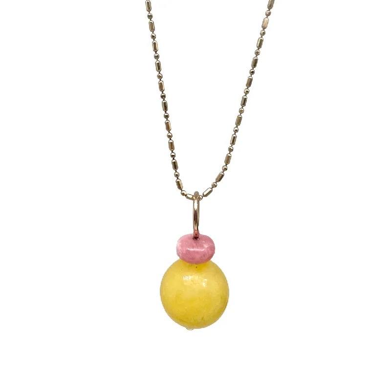 Romantic Pendant Necklace-Lucky Pom Charm Calcite Rhodochrosite