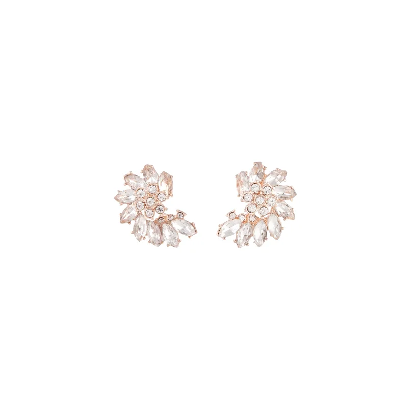 Petite Stud Earrings-Rose Gold Crystal Marquise Half Moon Stud Earrings