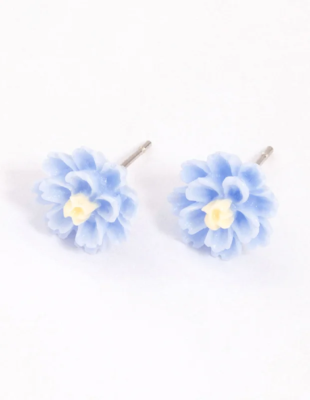 Gold Dangle Earrings-Blue Dahlia Stud Earrings