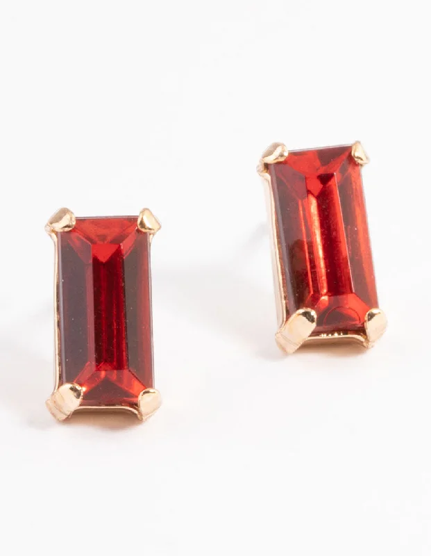 Bold Statement Earrings-Red Baguette Claw Stud Earrings