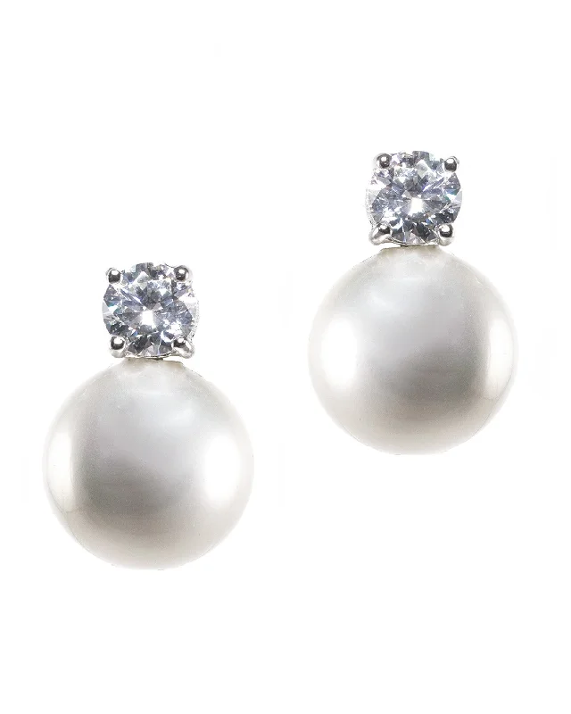 Clear Crystal Earrings-Classic Pearl and CZ Earrings