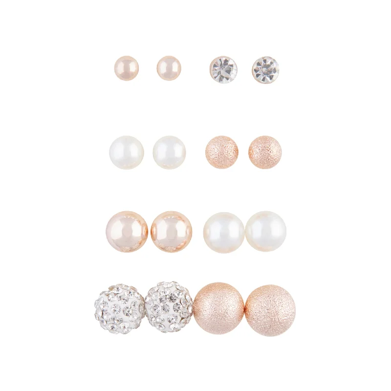 Shiny Hoop Earrings-Rose Gold Ball Pearl 8-Pack Stud Earring