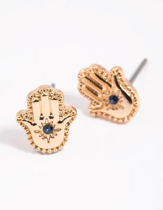 Simple Gold Earrings-Gold Hamsa Hand Stud Earrings