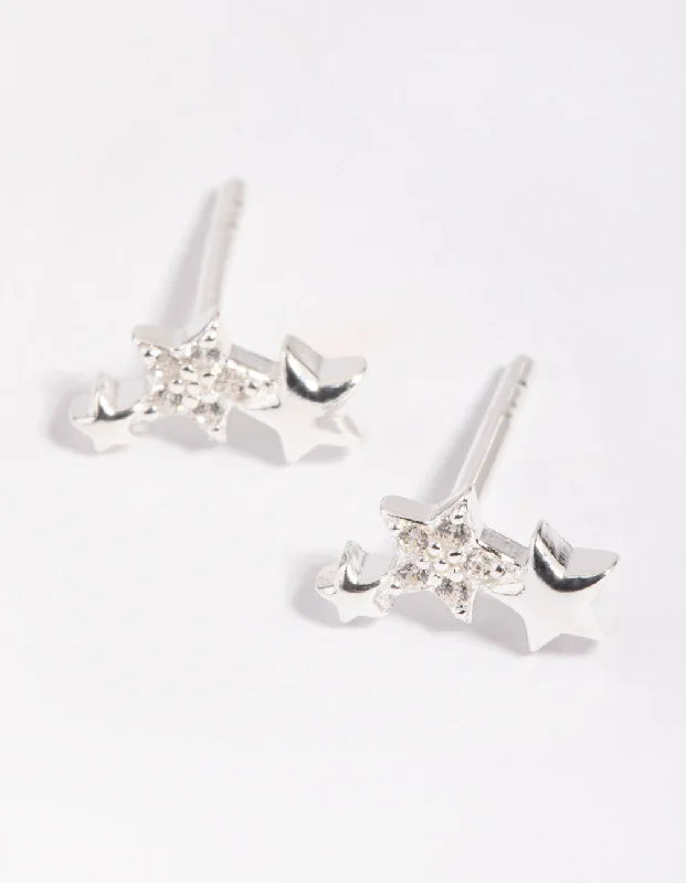 Shiny Hoop Earrings-Sterling SIlver Star Stud Earrings