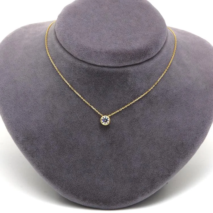 Fashionable Silver Choker-Real Gold Adjustable Necklace with Movable Round Stone - Model 0098 N1437