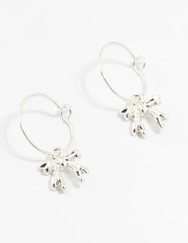 Modern Geometric Earrings-Silver Bow Hoop Earrings