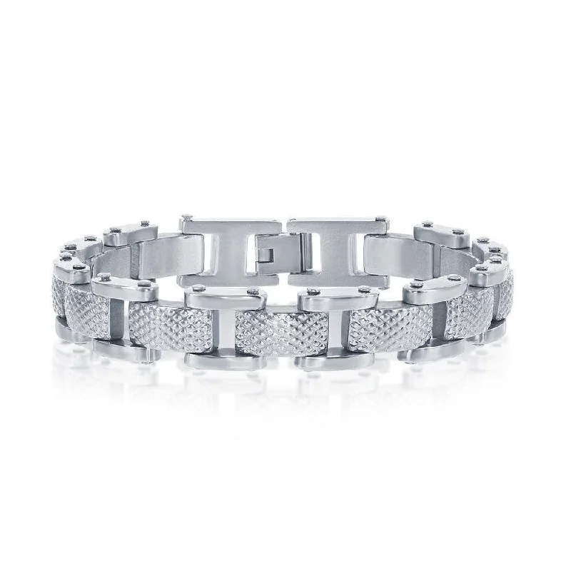 Stackable Bracelets for Women-Stainless Steel Linked Grid Design Bracelet, 8.5"