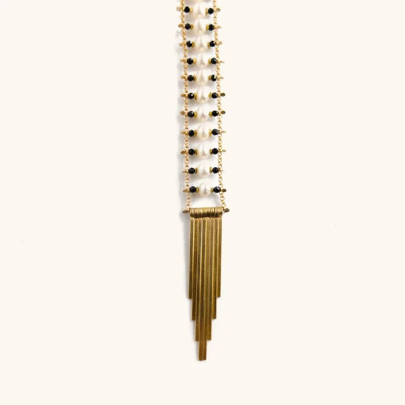 Elegant Long Crystal Necklace-Pearl Ladder Necklace