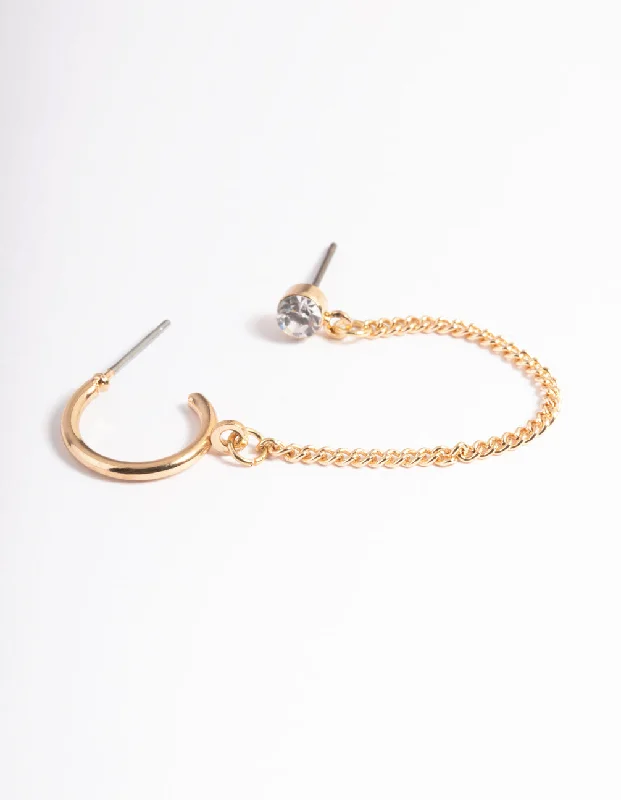 Artistic Earrings-Gold Hoop & Diamante Chain Earrings