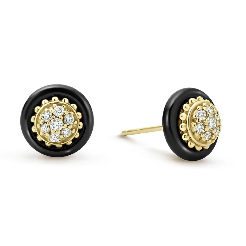 Fashionable Dangle Earrings-Meridian 18K Gold and Black Ceramic Diamond Stud Earrings