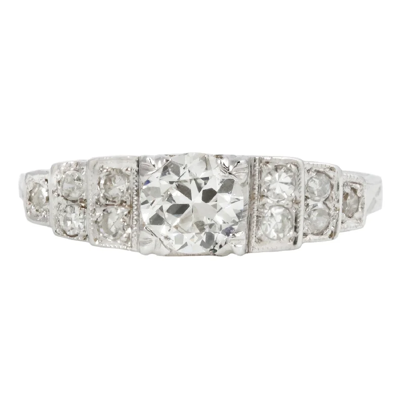 European Step Diamond Engagement Ring