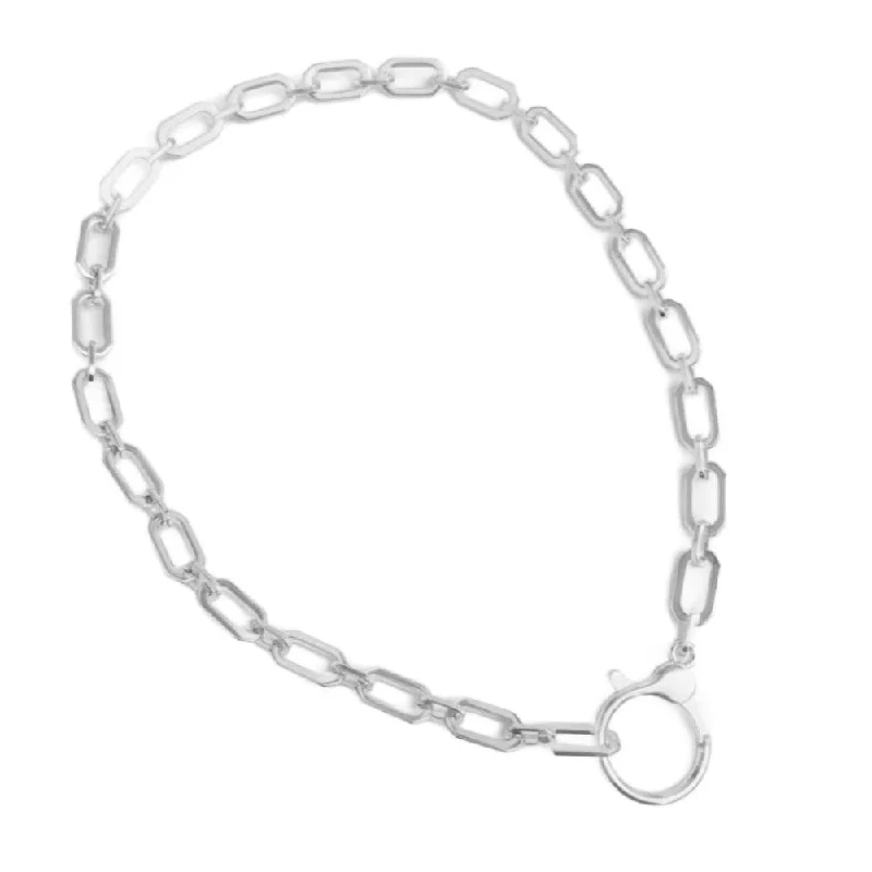 Fashionable Choker Necklace-Rhodium Over Brass Octagon Chain Necklace With Large Clasp