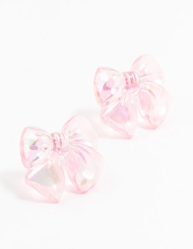 Elegant Hoops with Diamonds-Plastic Holographic Puff Bow Stud Earrings