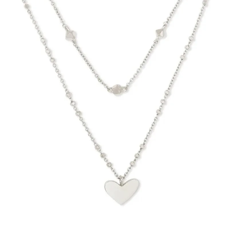 Sterling Silver Necklace-Kendra Scott | Ari Heart Multi Strand Necklace in Silver