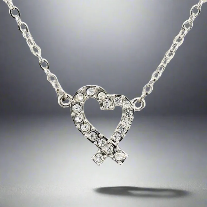 Elegant Heart Pendant Necklace-SS Plated CZ Heart Necklace