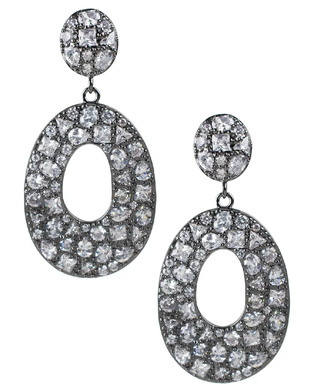 Silver Hoop Earrings-Open Oval Drop Earrings