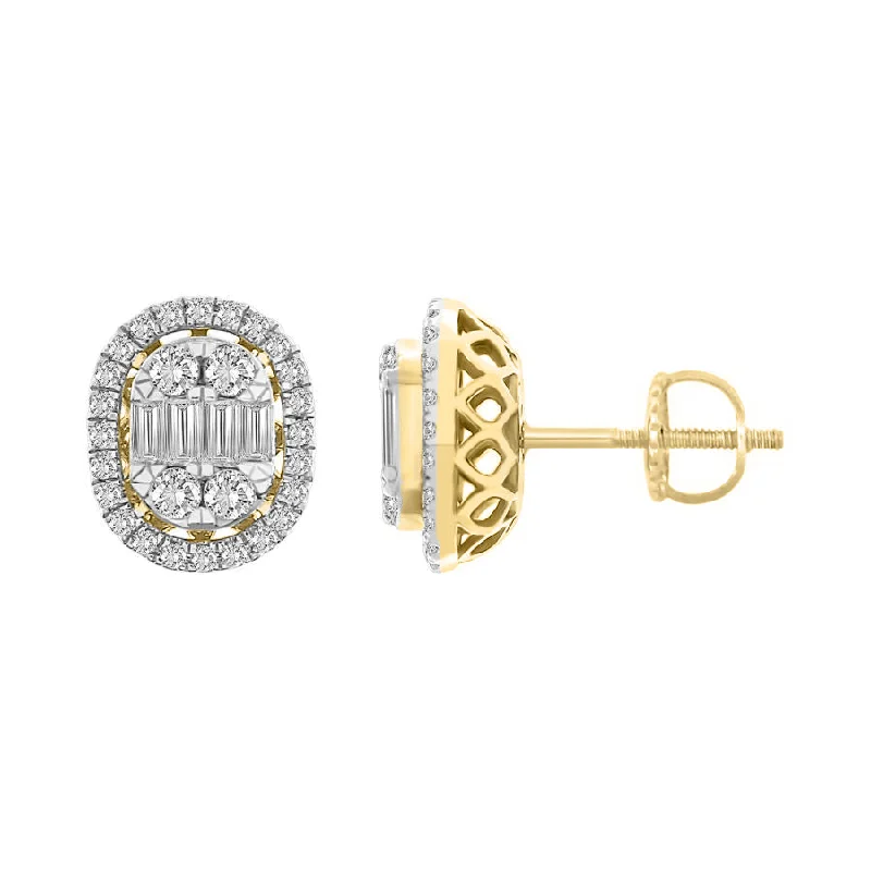 Elegant Chandelier Earrings-LADIES EARRINGS 0.50CT ROUND/BAGUETTE DIAMOND 14K YELLOW GOLD (SI QUALITY)