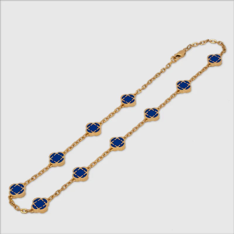 Modern Beaded Necklace-Blue Clover Stone Necklace (Gold)