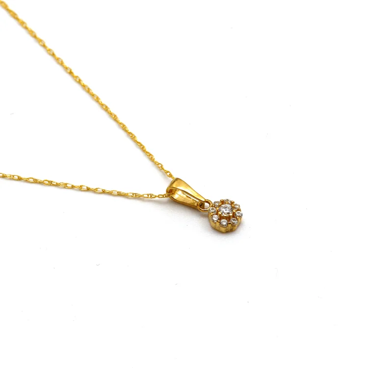 Classic Gold Necklace-Real Gold Small Round Stone Necklace 0442 CWP 1813