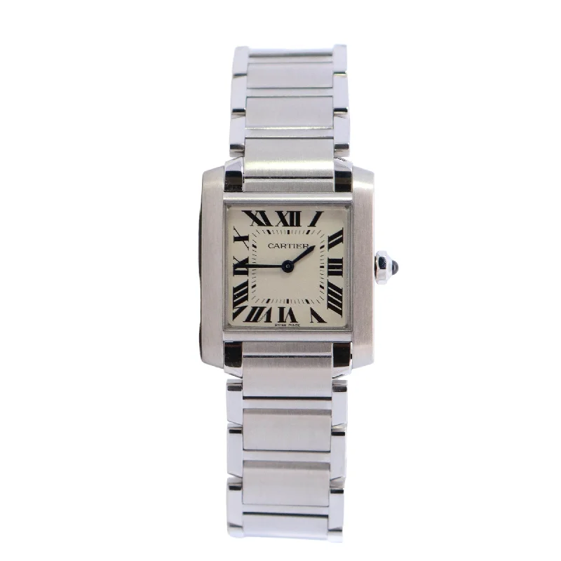 Eco-Friendly Solar Watch-Cartier Tank 20mm Ivory Dial Watch Ref# W51008Q3