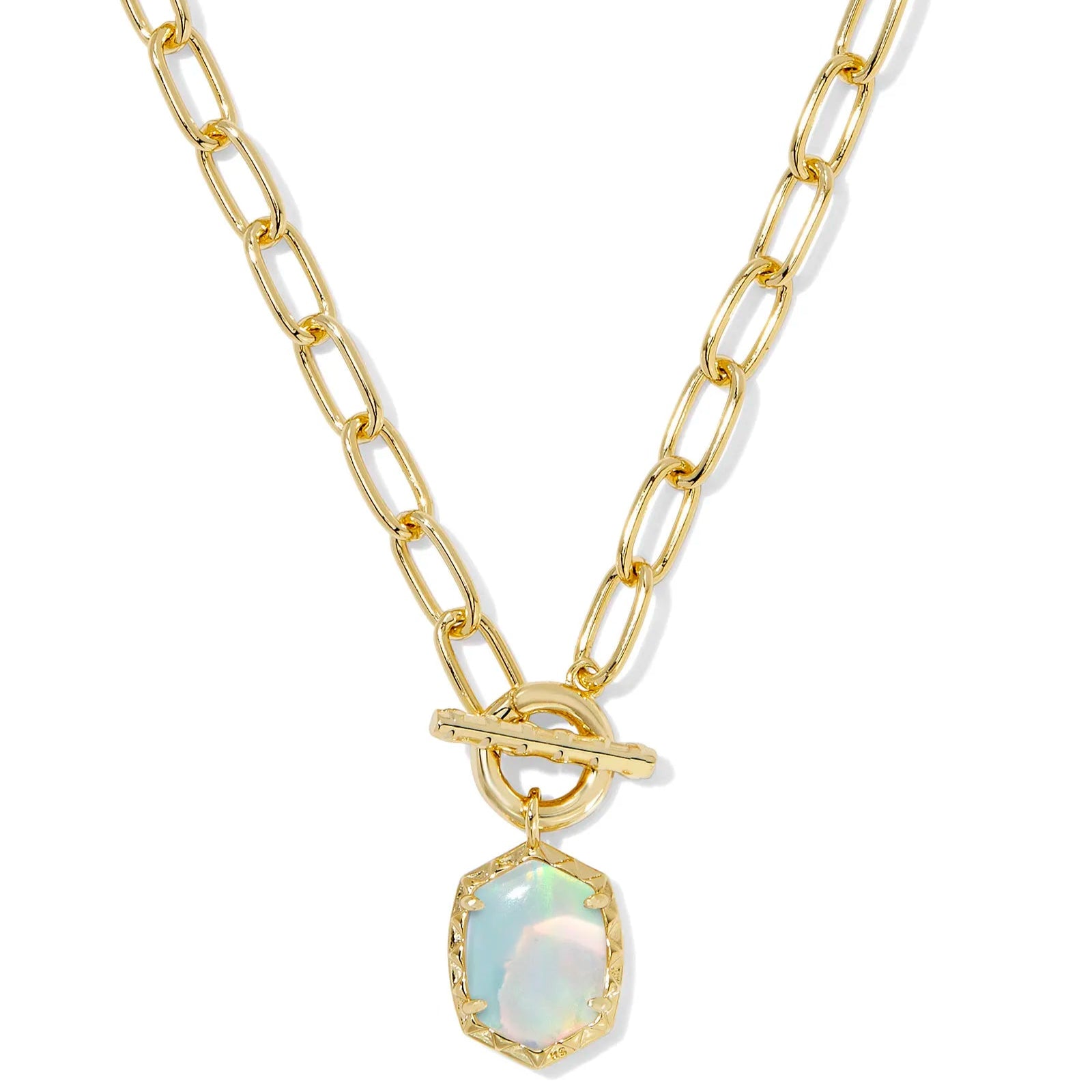 Layered Heart Pendant Necklace-Kendra Scott | Daphne Convertible Gold Link and Chain Necklace in White Opalescent