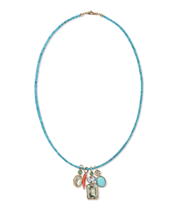 Silver Necklace with Gemstones-Fine Mood Charm Necklace in Turquoise Tide